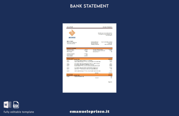modello di estratto conto bancario Gambia Access in stile verificato